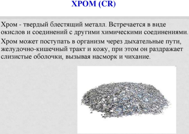 Воздействие хрома на организм человека