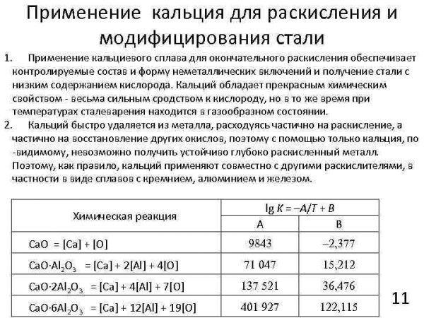 Применение кальциевого сплава для окончательного раскисления
